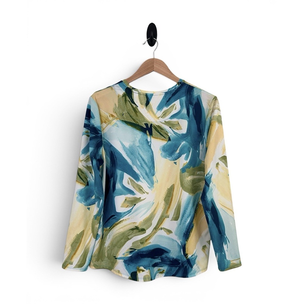 Chico's Zenergy Women Large Blue Green Multi Long Sleeve UPF 50+ Size 2 Top NWOT - Picture 3 of 13
